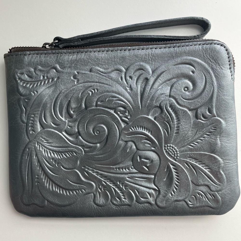 Patricia Nash Cassini Tooled Leather Wristlet in GunMetal Grey